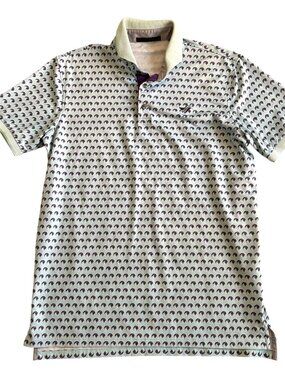 Greyson Mens Printed Polo Shirt M White & Purple Polyester/Spandex Stretch Casua